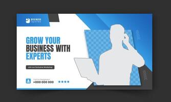 Corporate and business workshop promotion for live stream thumbnail design in blue, editable modern and creative online gaming thumbnail template, web banner, social media post, cover vector