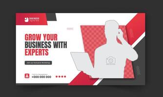 Corporate and business workshop promotion for live stream thumbnail design in red, editable modern and creative online gaming thumbnail template, web banner, social media post, cover vector