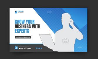 Corporate and business workshop promotion for live stream thumbnail design in blue, editable modern and creative online gaming thumbnail template, web banner, social media post, cover vector