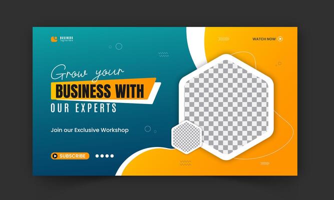 Corporate creative thumbnail and social media cover or web banner design, digital marketing agency gaming live stream for business promotion on abstract orange shape and green background