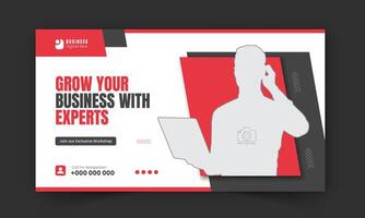 Corporate and business workshop promotion for live stream thumbnail design in red, editable modern and creative online gaming thumbnail template, web banner, social media post, cover vector