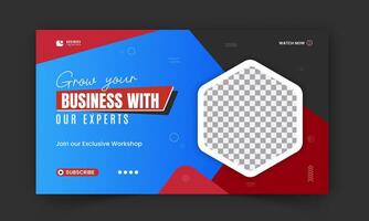 Modern and business workshop promotion thumbnail design, editable corporate, creative gaming live stream social media cover, web banner template with red and blue color shapes vector