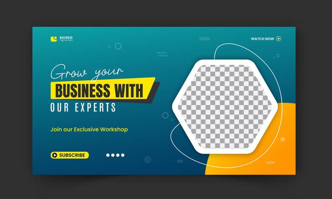 Corporate creative thumbnail and social media cover or web banner design, digital marketing agency gaming live stream for business promotion on abstract orange shape and green background