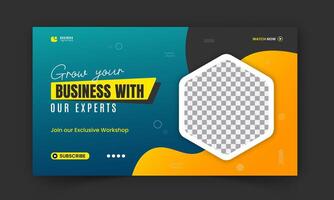 Corporate creative thumbnail and social media cover or web banner design, digital marketing agency gaming live stream for business promotion on abstract orange shape and green background vector