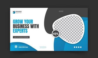 Corporate and business workshop promotion for live stream thumbnail design in blue, editable modern and creative online gaming thumbnail template, web banner, social media post, cover vector