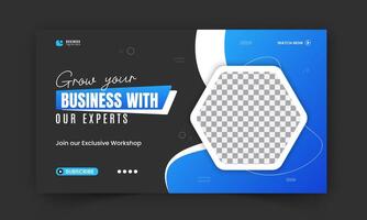 Modern and business workshop promotion thumbnail design, editable corporate, creative gaming live stream social media cover, blue color shape web banner template vector