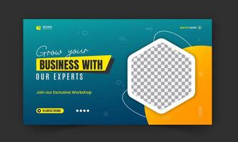 Corporate creative thumbnail and social media cover or web banner design, digital marketing agency gaming live stream for business promotion on abstract orange shape and green background vector