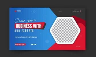 Modern and business workshop promotion YouTube thumbnail design, editable corporate, creative YouTube live stream social media cover, web banner template with red and blue color shapes vector