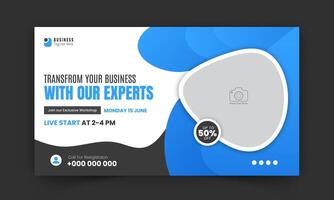 Corporate creative live streaming thumbnail for digital marketing agency, premium, editable, online, business thumbnail cover photo social media post design with blue color shape vector