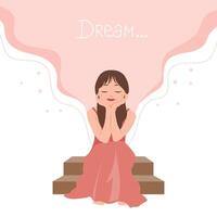 Cute little girl is dreaming. Illustration, clipart vector