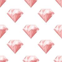 Seamless pattern of pink gemstones on a white background. Abstract background with diamonds. vector