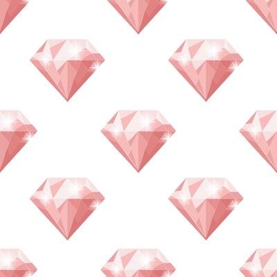 Seamless pattern of pink gemstones on a white background. Abstract background with diamonds.