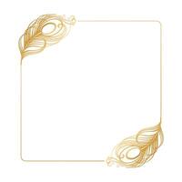 Golden luxury frame with peacock feathers for invitation. Template vector
