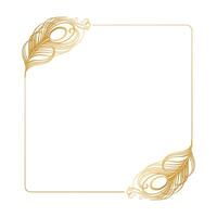 Golden luxury frame with peacock feathers for invitation. Template vector