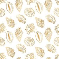 Seamless pattern, hand drawn contour seashells in golden tones, background, print, textile vector