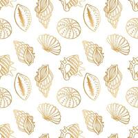 Seamless pattern, hand drawn contour seashells in golden tones, background, print, textile vector