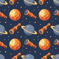 Seamless pattern, telescope, planet and solar eclipse Moon. Background for children, scrapbooking, children's room. vector