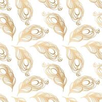 Seamless pattern, hand drawn golden color peacock feathers, background, print, textile vector