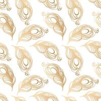 Seamless pattern, hand drawn golden color peacock feathers, background, print, textile vector