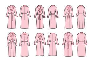 Set of bathrobes for women. Front and back views. Hand drawn illustration, sketch. vector