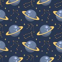 Seamless pattern, constellations, planet and solar eclipse Moon. Background for children, scrapbooking, children's room. vector
