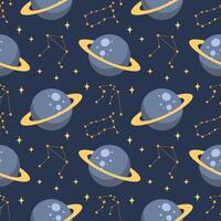 Seamless pattern, constellations, planet and solar eclipse Moon. Background for children, scrapbooking, children's room. vector