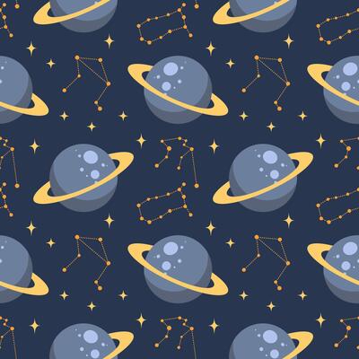 Seamless pattern, constellations, planet and solar eclipse Moon. Background for children, scrapbooking, children's room.