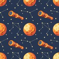 Seamless pattern, telescope, planet and solar eclipse Moon. Background for children, scrapbooking, children's room. vector