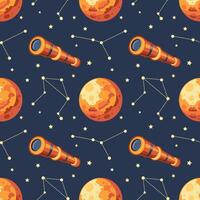 Seamless pattern, telescope, planet and solar eclipse Moon. Background for children, scrapbooking, children's room. vector