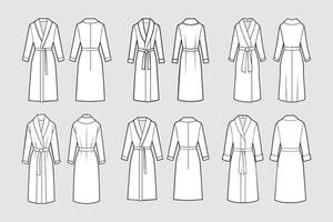 Set of bathrobes for women. Front and back views. Hand drawn illustration, sketch. vector