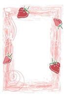 Rectangular strawberry frame on abstract pink background. Template for banner, poster, bar, cocktail. Illustration of drink for menu or packaging design vector