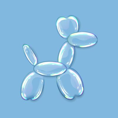 Soap bubbles, water drops in puppy shape with shadows on blue background. illustration with water drops.