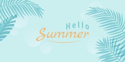 Banner for summer party, sale in trendy bright colors with tropical leaves. Tropical background with lettering and palm leaves. vector