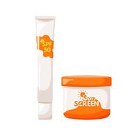 Sunscreen for face and body. Moisturizing and protecting the skin from the ultraviolet radiation of the sun. Sunscreen moisturizer, sunscreen. vector