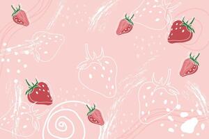 Strawberries on abstract pink background. Template for banner, poster, bar, cocktail. Illustration of drink for menu or packaging design vector