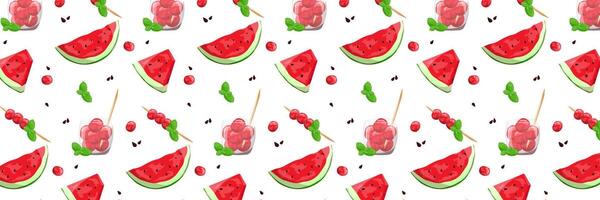 Seamless background with watermelon slices, watermelon balls, dessert. illustration in cartoon style. illustration vector