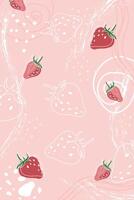 Strawberry on abstract pink background with hand drawn elements. Template for banner, poster, bar, cocktail. Illustration of a drink for menu or packaging design vector