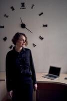 woman with laptop work in office photo