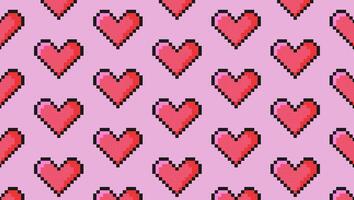 Pixel art Pixel hearts seamless pattern background Retro pink cute background in minimalist vintage style vector