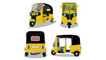 Set of Auto Rickshaw in Various Colour Cartoon Pro vector