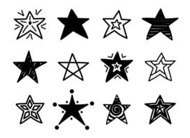 Hand drawn stars collection isolated on white background. Doodle variations of blask and white stars vector