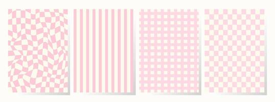 Set of retro backgrounds in pink colors. Collection groovy checkered pattern in trendy retro y2k style. Vintage aesthetic psychedelic checkerboard texture of the 60-70s. Funky hippie textile print vector