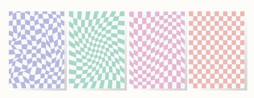 Set of retro backgrounds in pastel colors. Collection groovy checkered pattern in trendy retro y2k style. Vintage aesthetic psychedelic checkerboard texture of the 60-70s. Funky hippie textile print vector