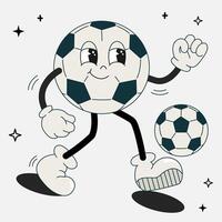 fútbol americano pelota maravilloso retro personaje jugar con pelota. fútbol mascota con diferente emociones y posa gracioso caracteres en garabatear estilo. plano ilustración aislado. 60 60 -70s vibraciones pegatina colocar. vector