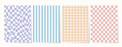 Set of retro backgrounds in pastel colors. Collection groovy checkered pattern in trendy retro y2k style. Vintage aesthetic psychedelic checkerboard texture of the 60-70s. Funky hippie textile print vector