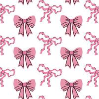 Seamless pattern with pink bows. Gift ribbons in hand drawn and flat styles. Fashionable illustration. Hair girly accessory. Bows for gift wrapping. Coquette core cute design. vector