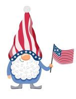 gnome patriot USA. The gnome holds the US flag. Gnomes celebrate the 4th of July. illustration vector