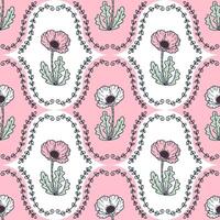 Poppy flowers realistic doodle plants seamless pattern. Floral print for tee, paper, textile and fabric. Hand drawn illustration. vector