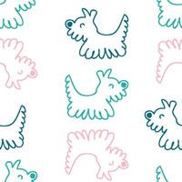 Animal cartoon seamless pattern with cute doodle shaggy dogs. Perfect print for tee, paper, textile and fabric. Hand drawn illustration for decor and design. vector