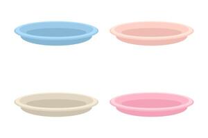 Empty plates of different pastel colors collection. Perfect print for stickers, poster, menu. Isolated illustration for decor and design. vector